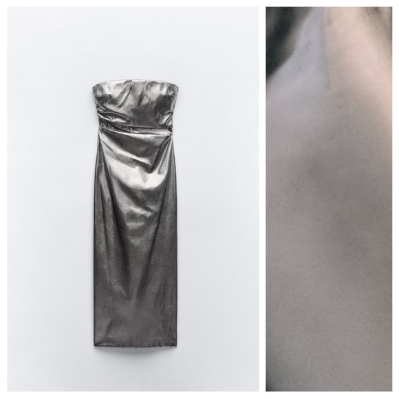 ZARA NEW WOMAN SS23 STEEL METALLIC STRAPLESS DRESS 3067/290/015 - Picture 11 of 12